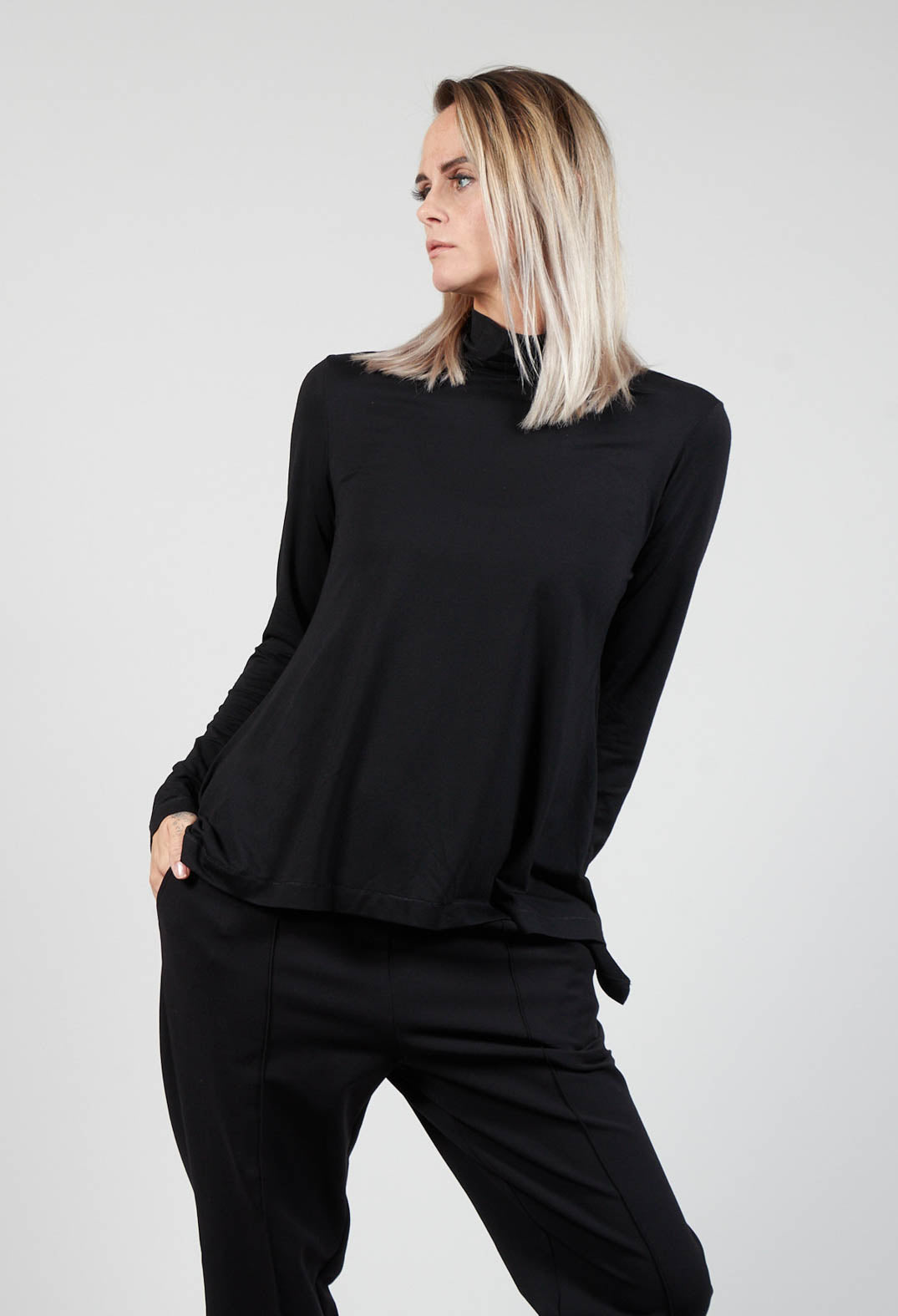 Turtle Neck Kord Top with Logo in Black