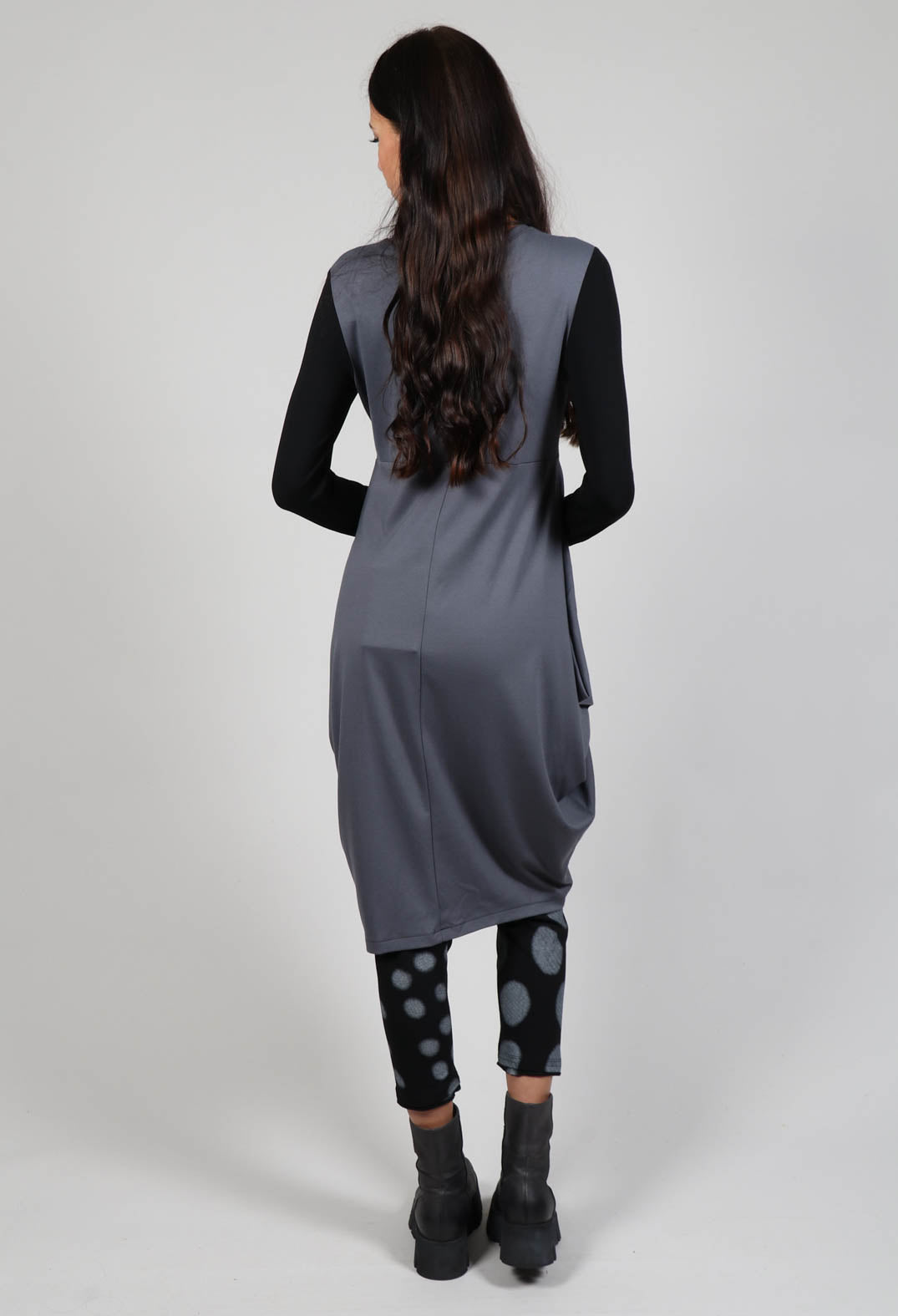 Long Sleeved Jersey Dress with Back Zip Detail in Grey Black