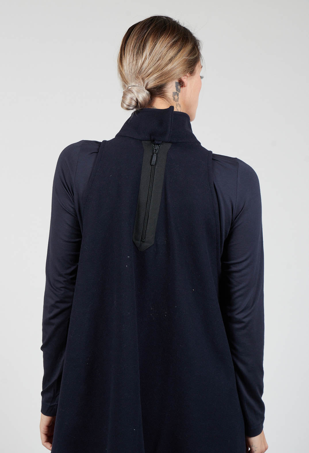 Sleeveless Paik Dress With Back Zip Detail in Dark Blue