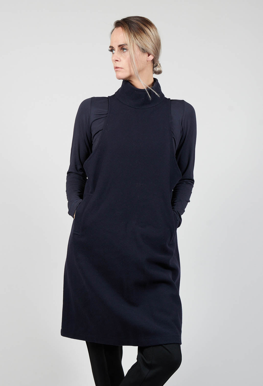 Sleeveless Paik Dress With Back Zip Detail in Dark Blue