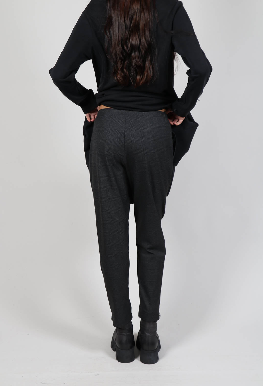 Clok Trousers with Check Print in Dark Grey