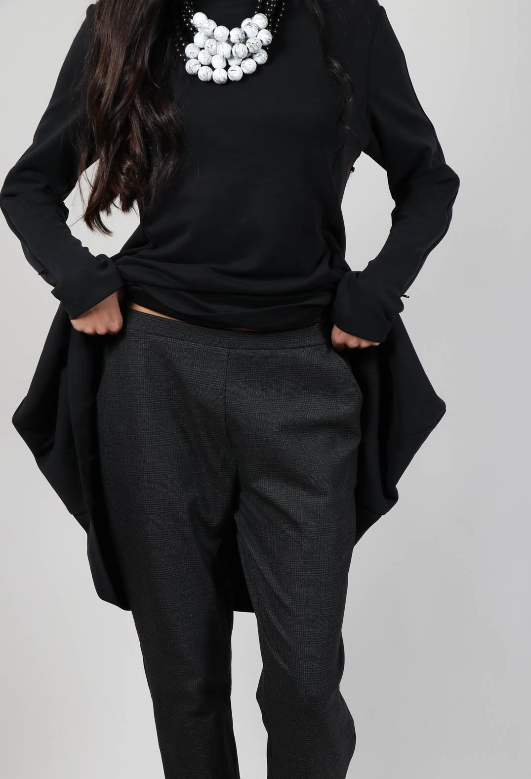 Clok Trousers with Check Print in Dark Grey