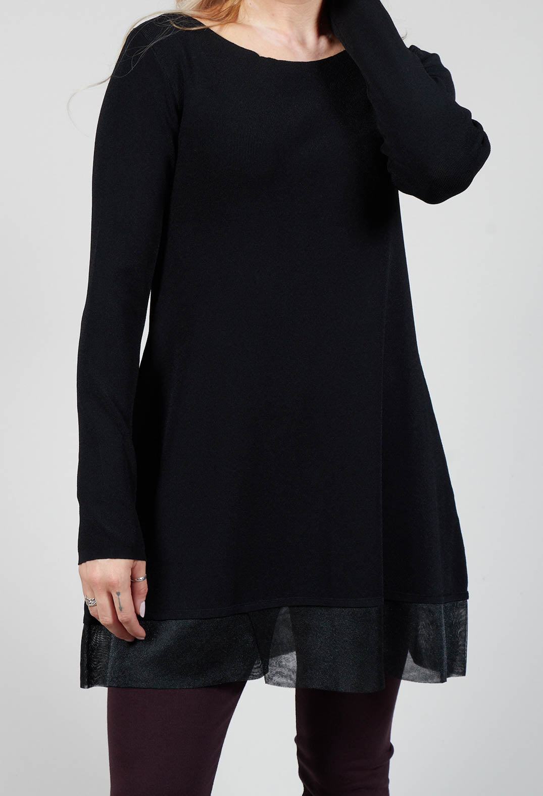A-Line Tunic Style dress with Sheer Hem in Black