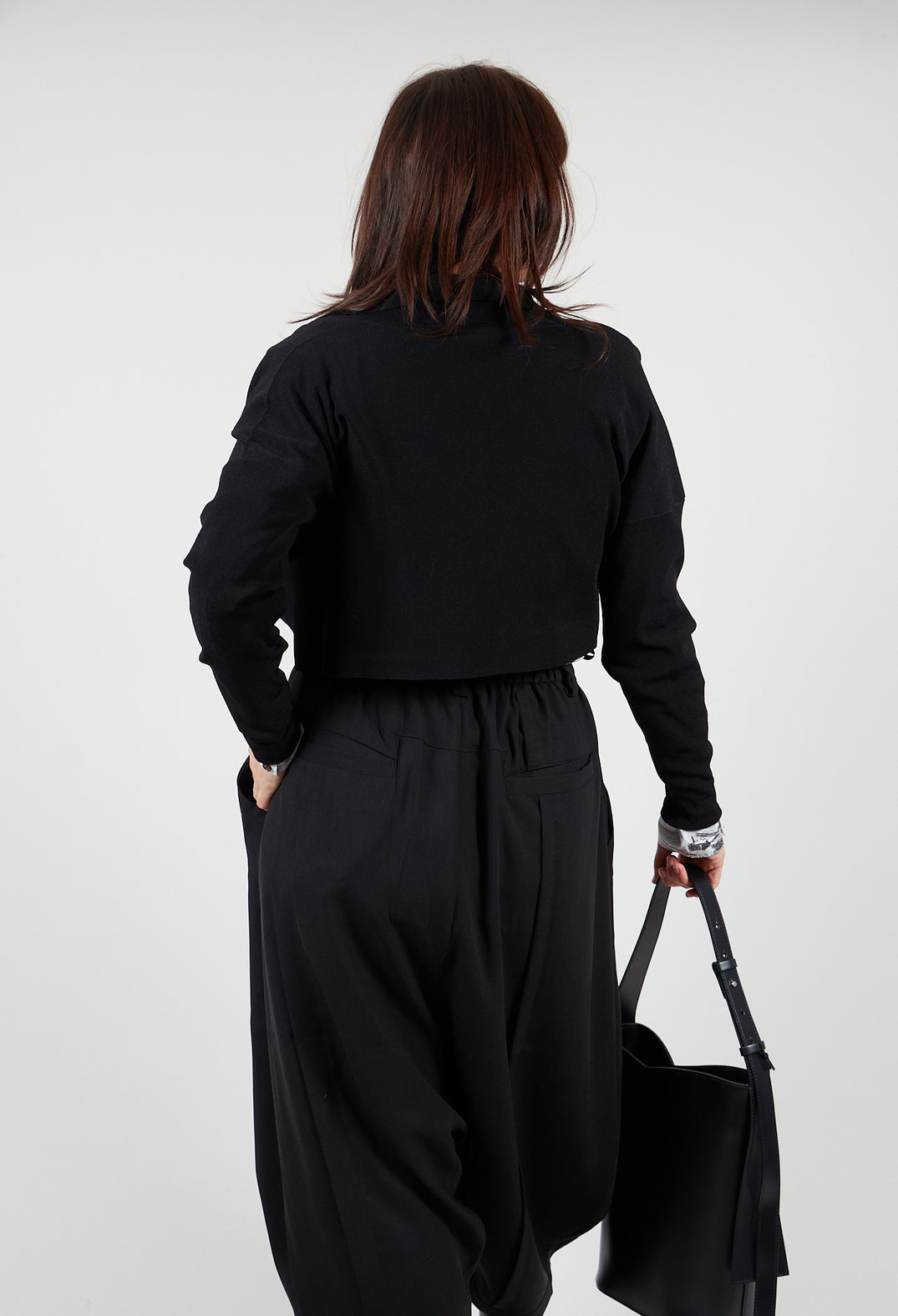 Cropped Style Cardigan with Net Trim in Black