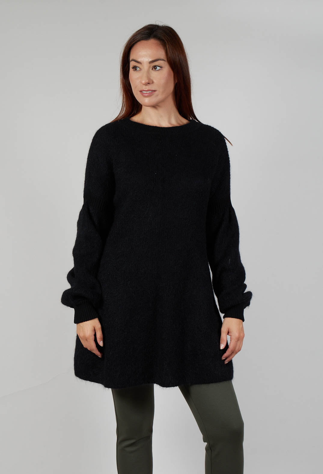 Sarah Pacini Knitted Flared Jumper Dress with Balloon Sleeve Sarah Pacini Knitted Flared Jumper Dress with Balloon Sleeve