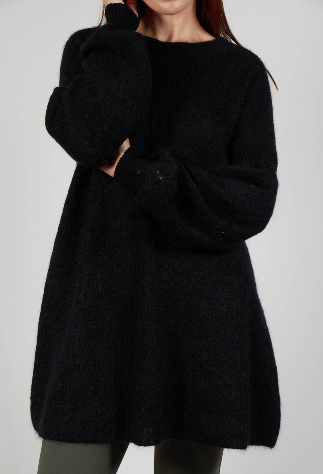 Sarah Pacini Knitted Flared Jumper Dress with Balloon Sleeve Sarah Pacini Knitted Flared Jumper Dress with Balloon Sleeve