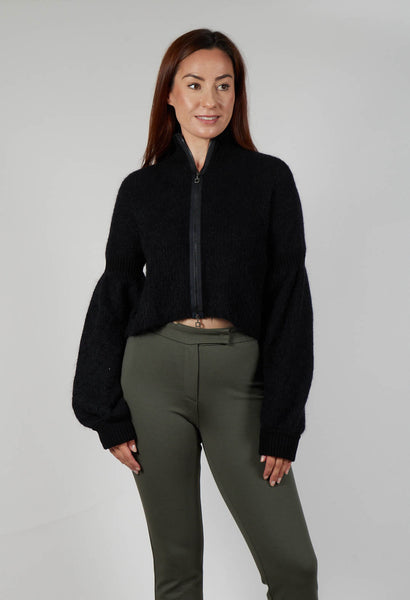 Cropped High Neck Zip Up Cardigan in Black – Olivia May