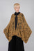 High Button Neck Poncho with Black Pattern Detail in Mustard