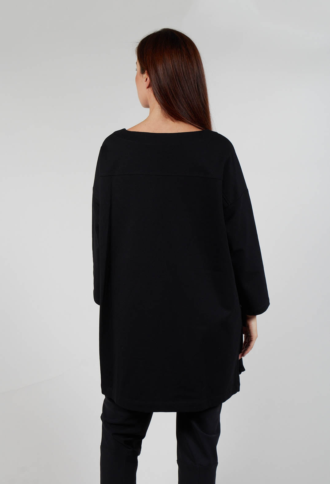 Slash Neck Tunic Dress with Large Pocket Detail in Black