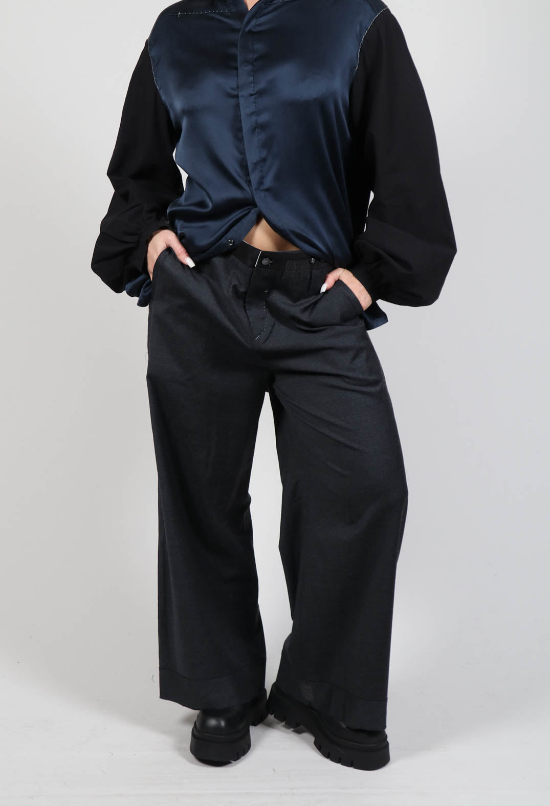 Tailored Trousers with Stitching in Dark Grey