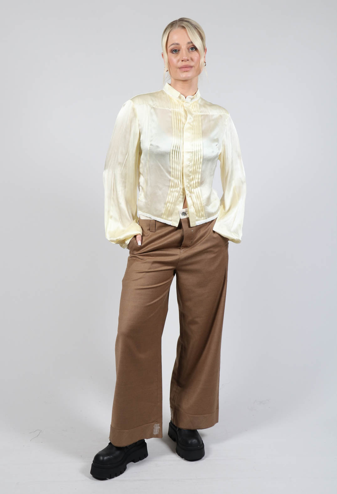 Tailored Trousers with Stitching in Dark Mustard