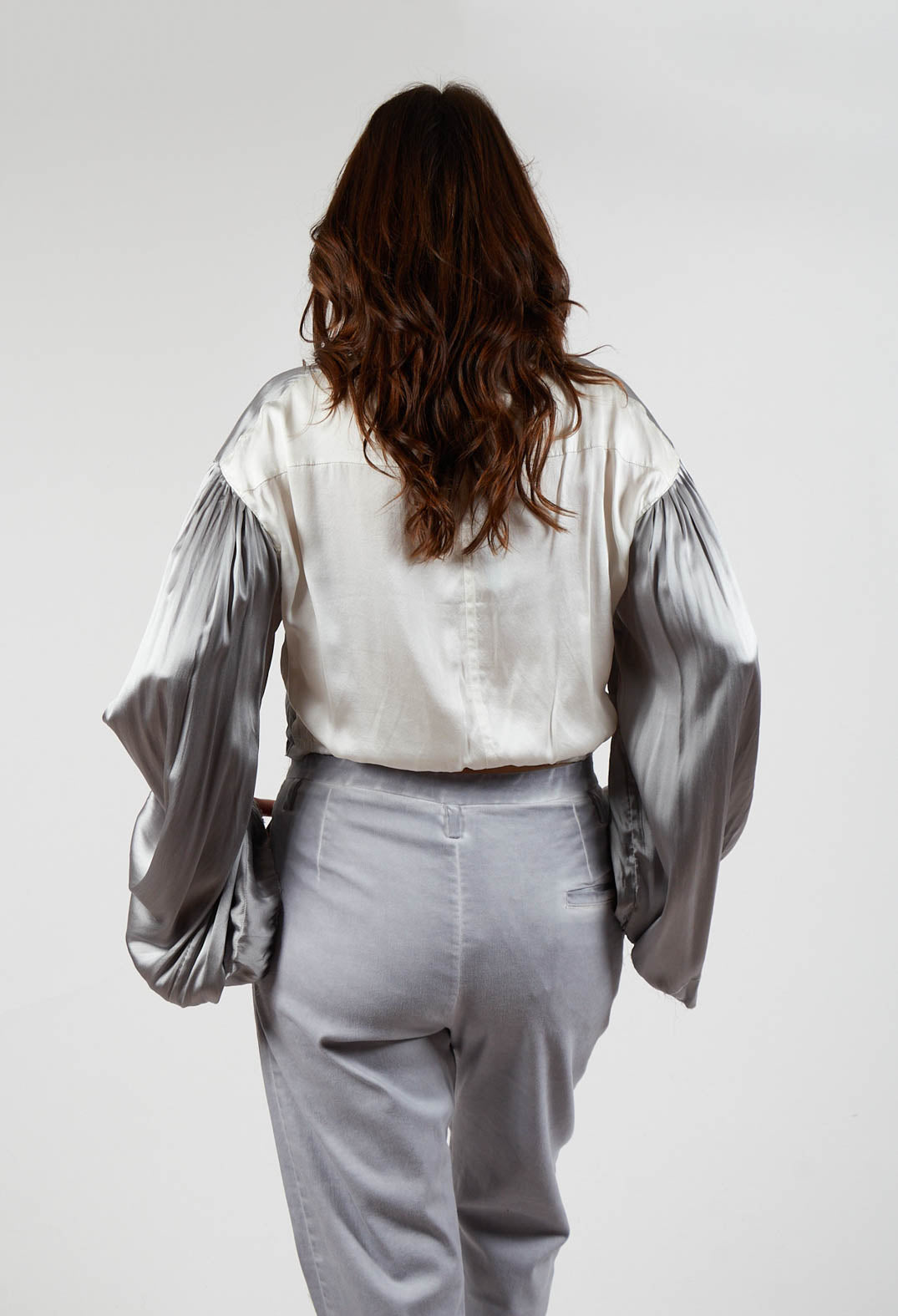 Silk Grey Short Shirt with Contrasting Back