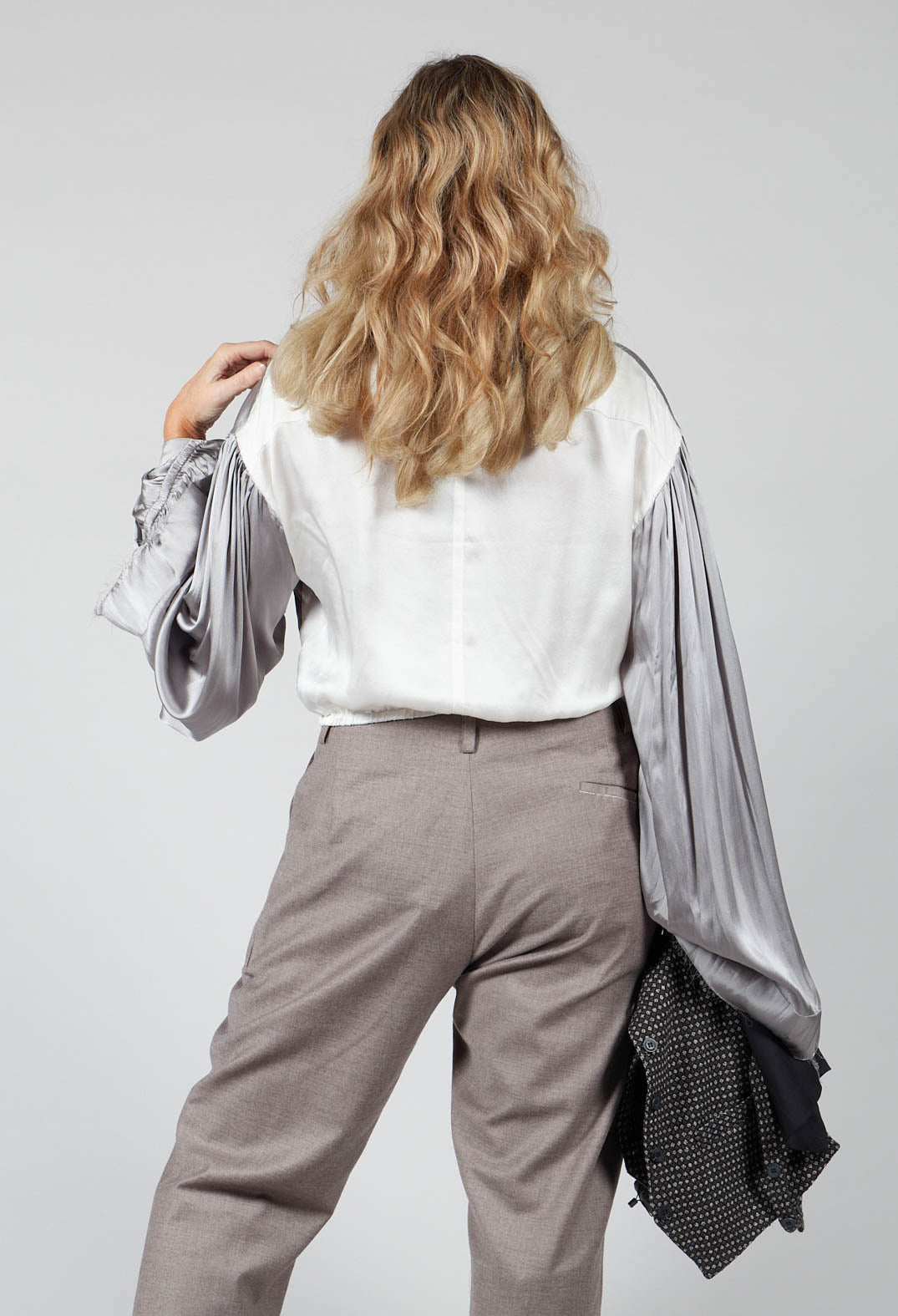 Silk Grey Short Shirt with Contrasting Back