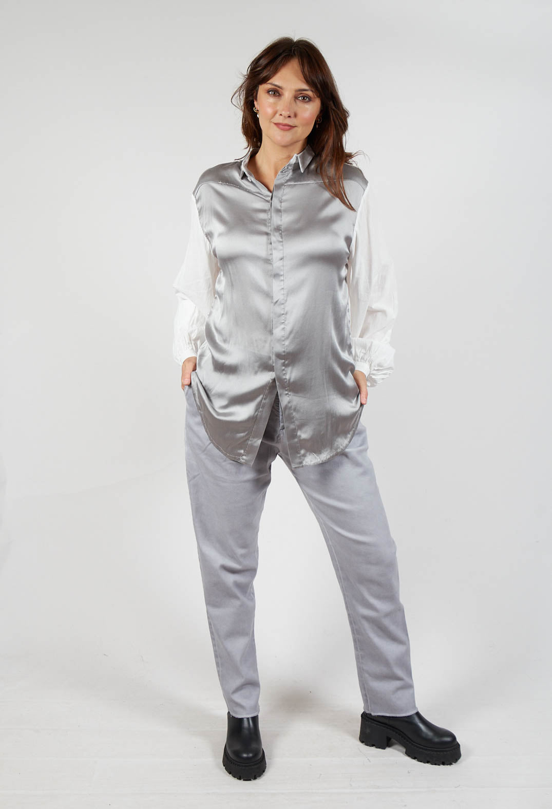 Loose Fit Shirt with Contrasting Arms In White and Grey