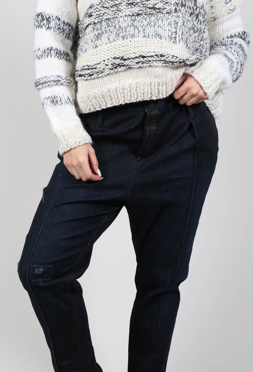 Navy Jeans with Patches and Front Seams