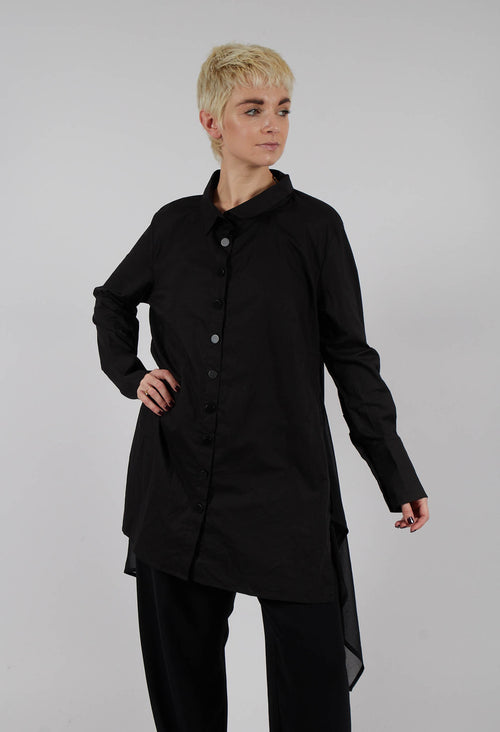 Longline Shirt with Flat Buttons in Black