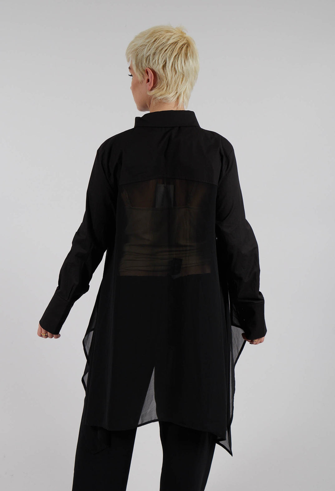 Longline Shirt with Flat Buttons in Black