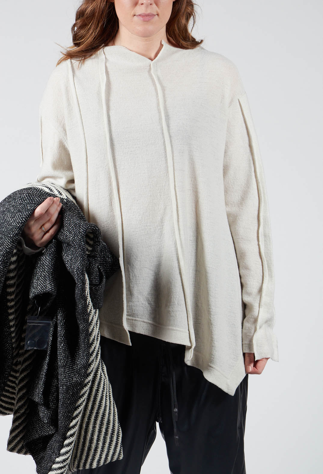 Asymmetric Knitted Jumper with Panelling in Grey