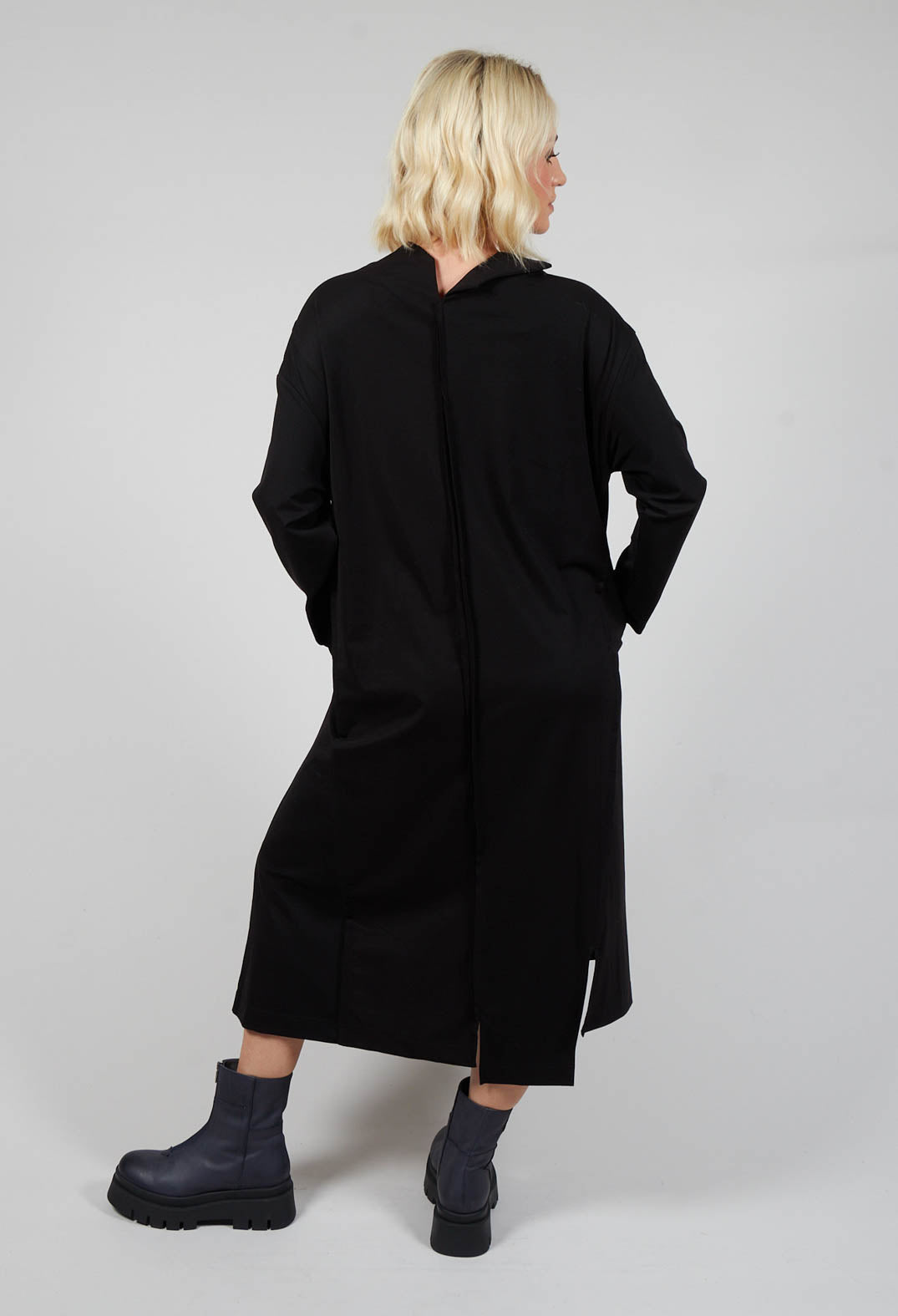 Jersey Dress with Cut Out Neckline and Seam Detailing in Black