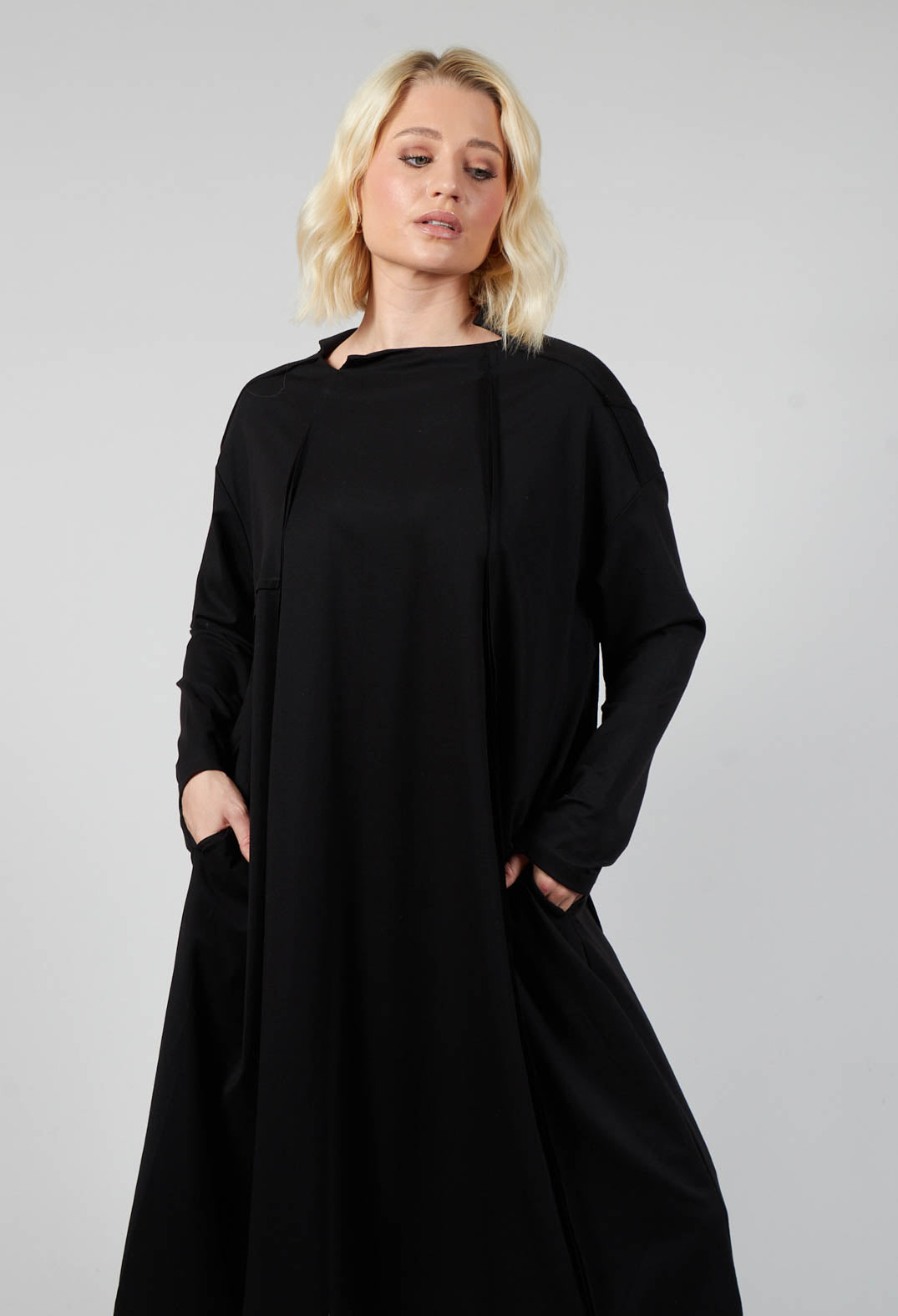 Jersey Dress with Cut Out Neckline and Seam Detailing in Black