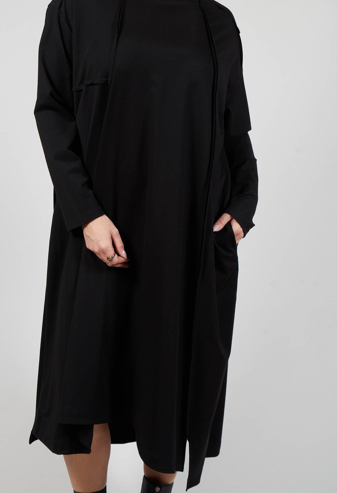 Jersey Dress with Cut Out Neckline and Seam Detailing in Black