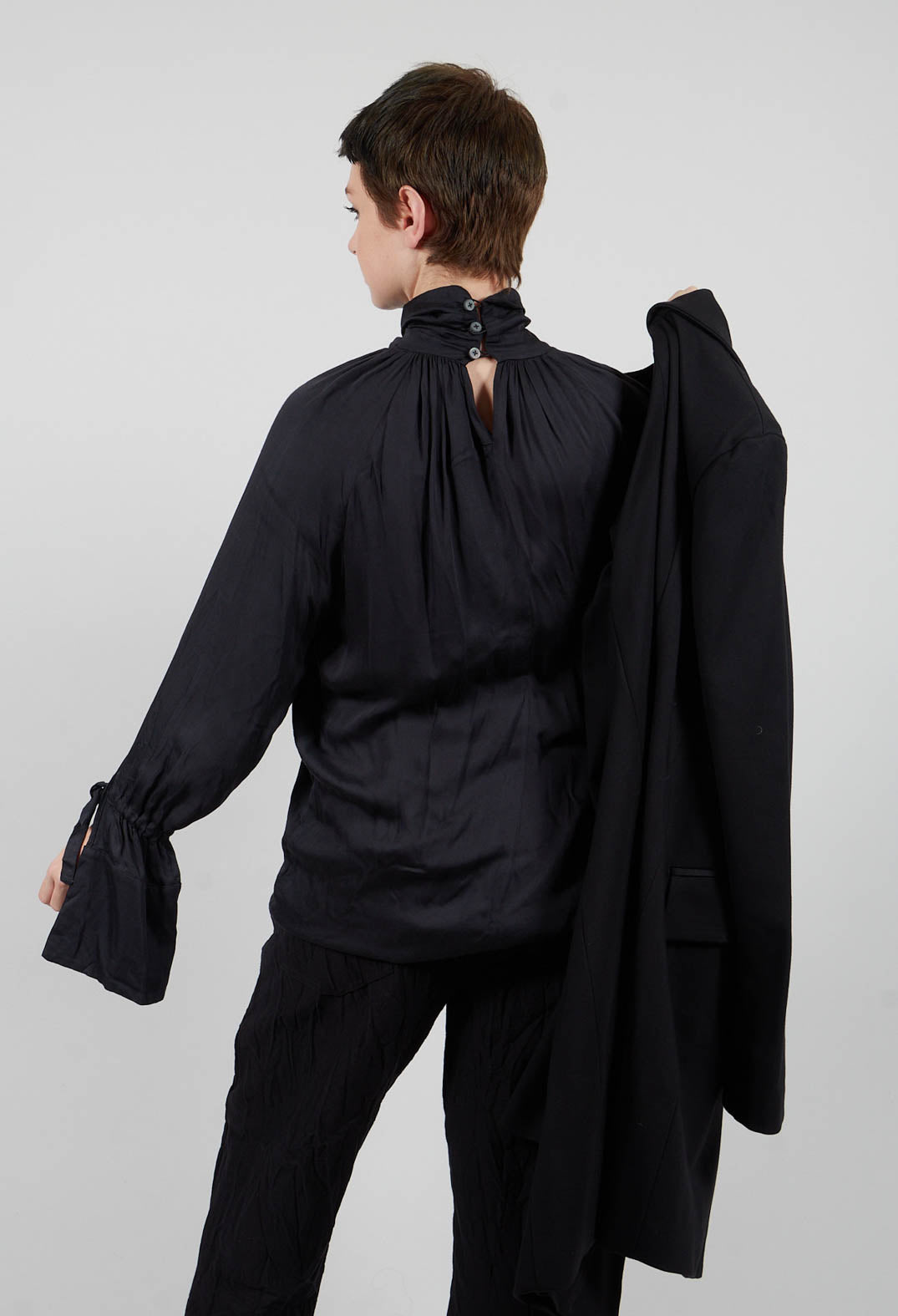 Gathered Neckline Top in Black