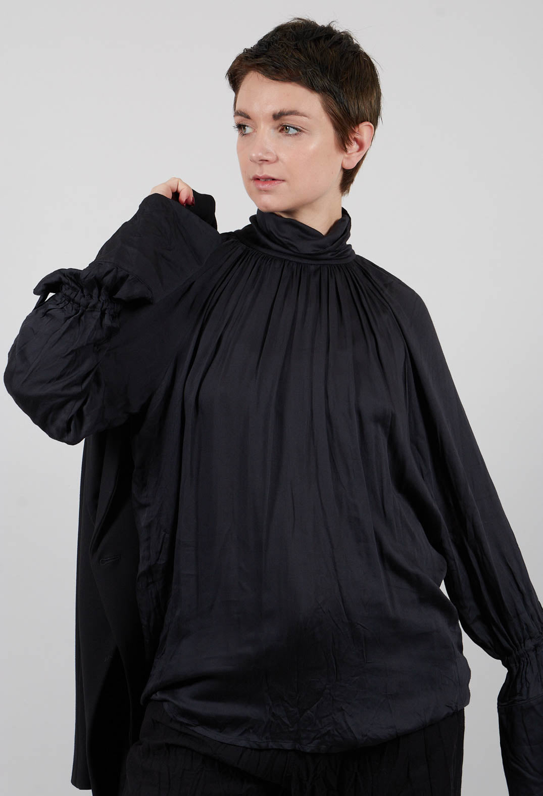 Gathered Neckline Top in Black