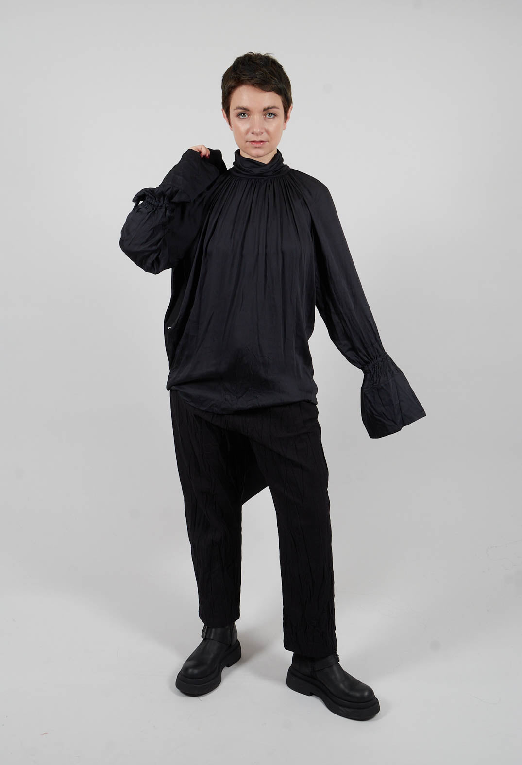 Gathered Neckline Top in Black