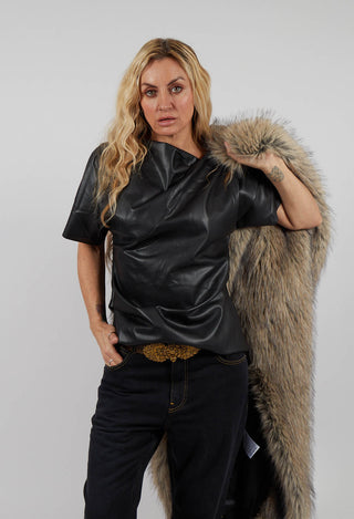 Faux Leather T-Shirt in Black