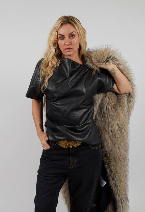 Faux Leather T-Shirt in Black