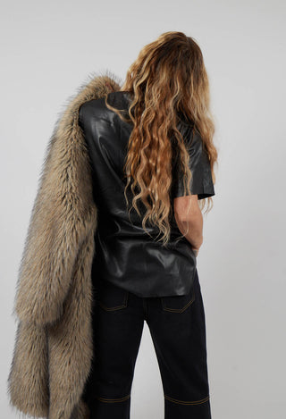 Faux Leather T-Shirt in Black