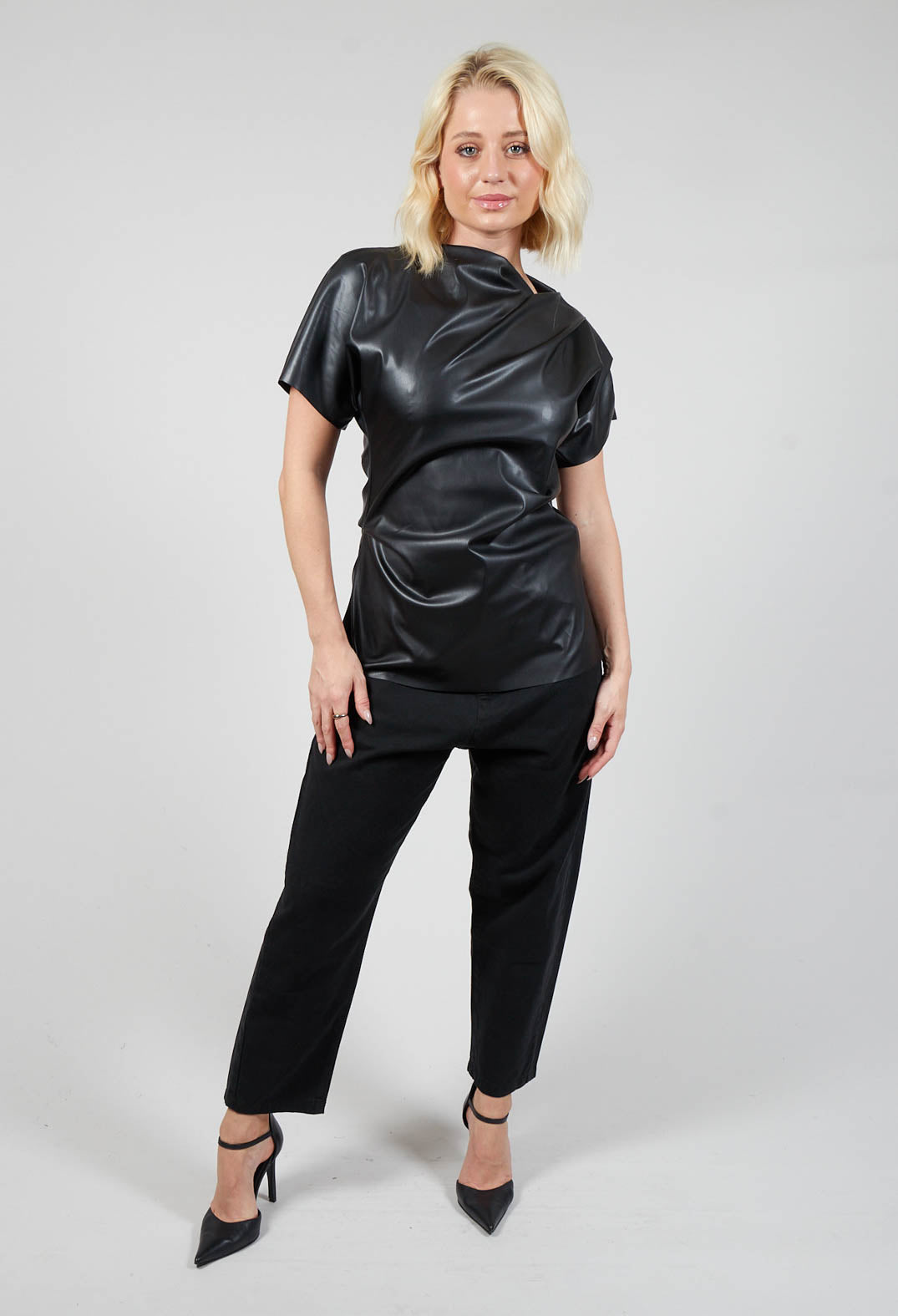 Faux Leather T-Shirt in Black