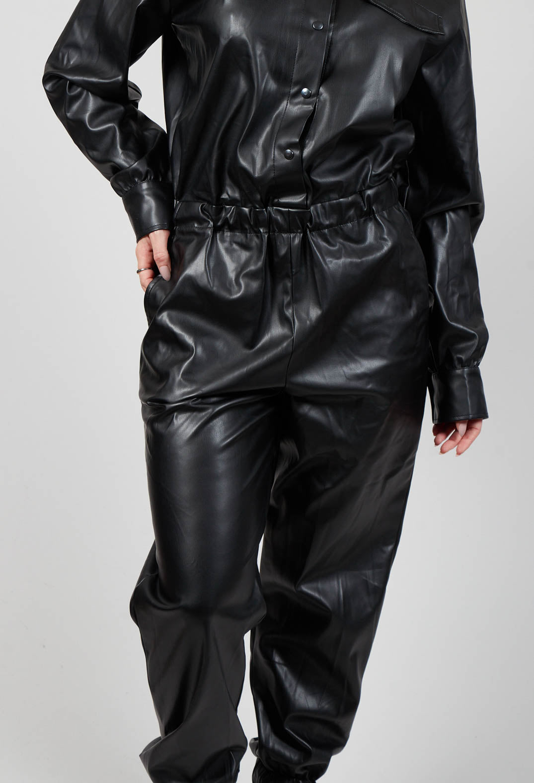 Faux Leather Jumpsuit in Black