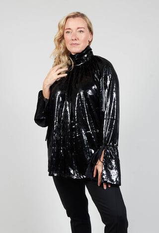 High Shine Top with High Neck in Black
