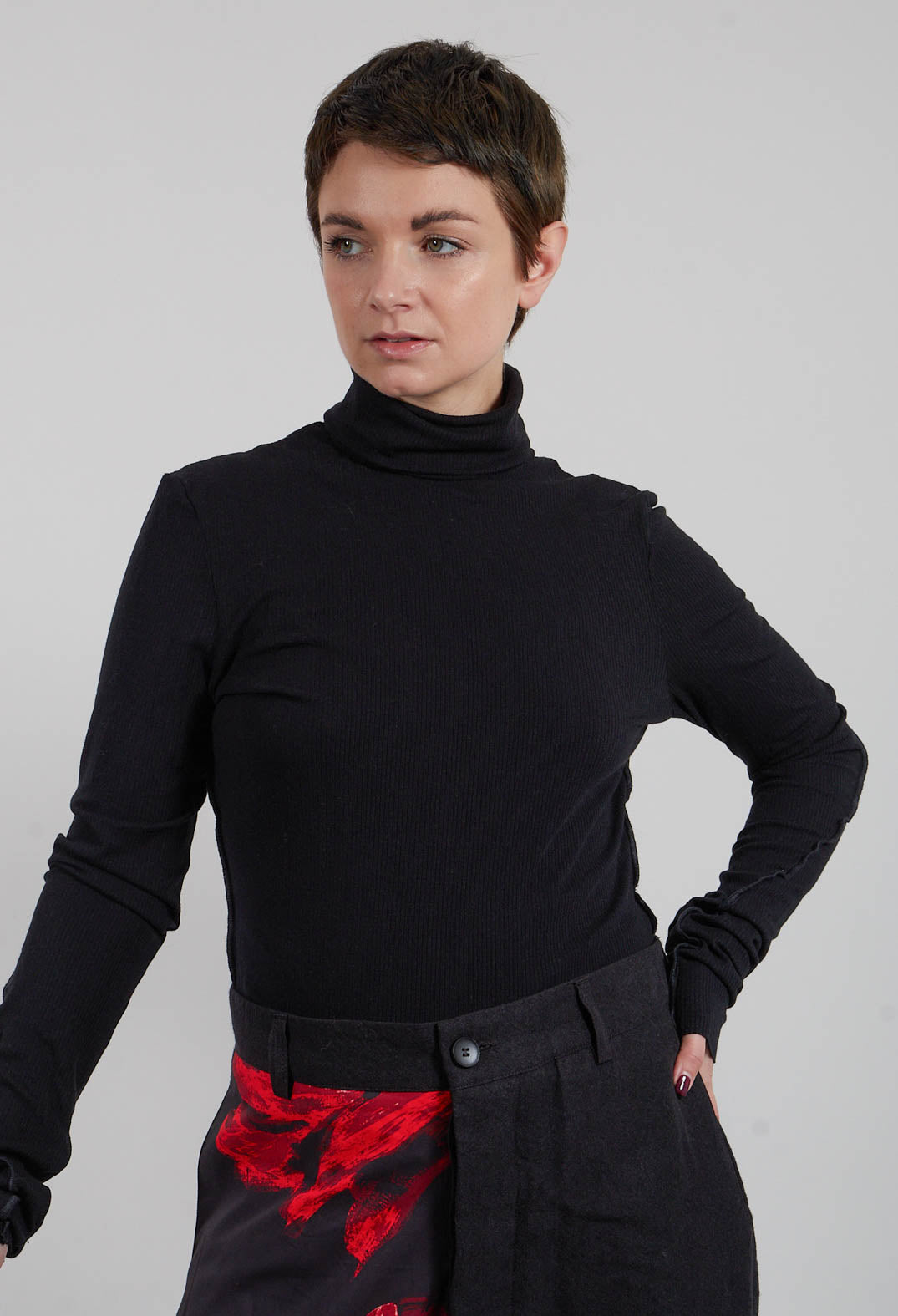 Bodysuit with Roll Neck in Black