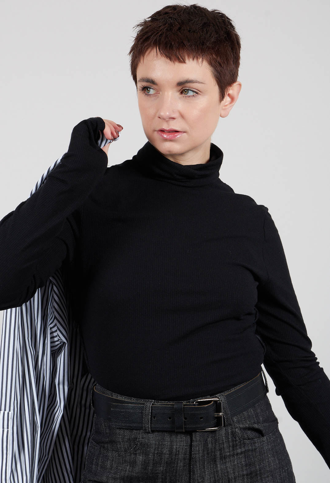 Bodysuit with Roll Neck in Black