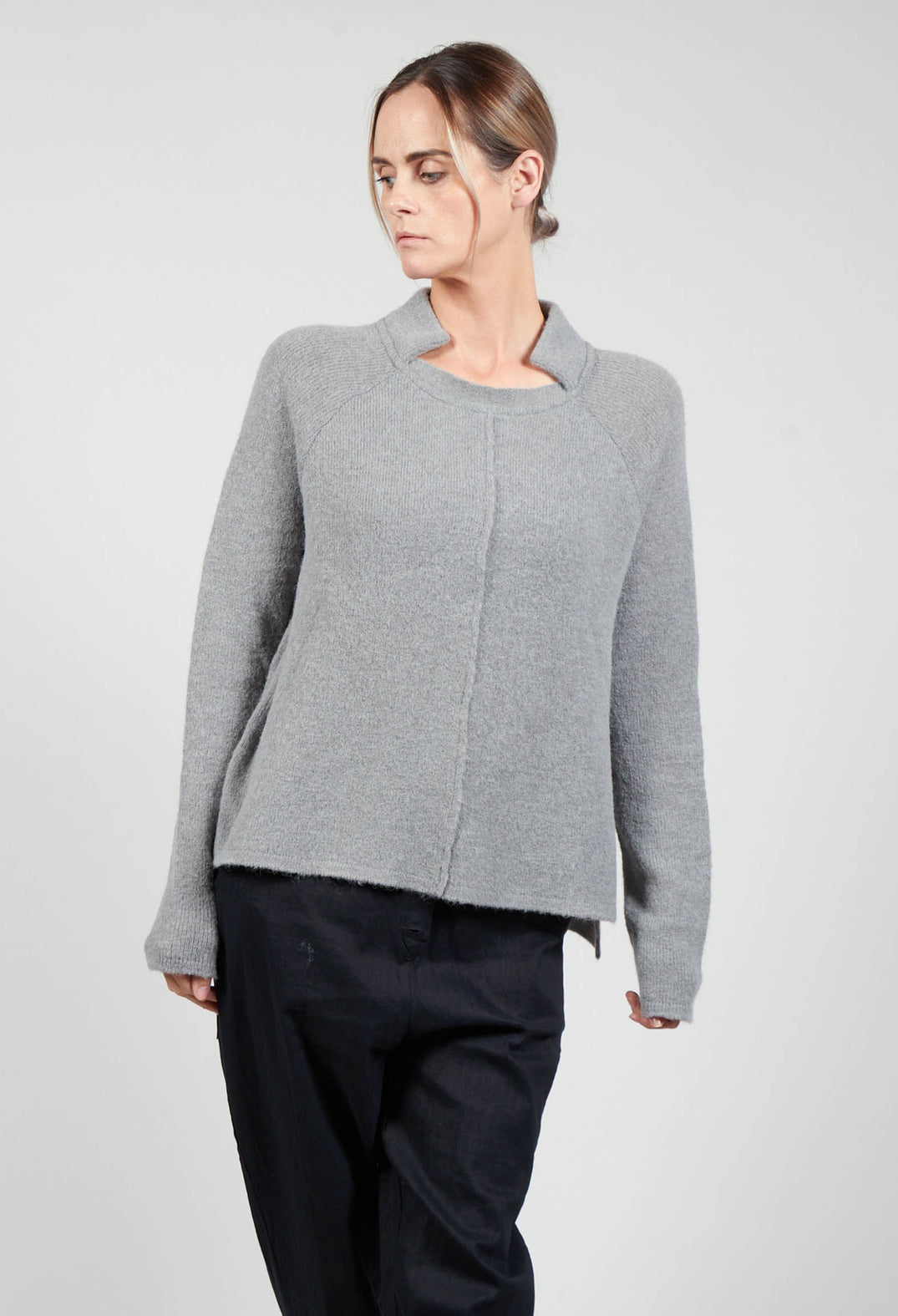 Knit Jumper with Cut Out Collar in Grey