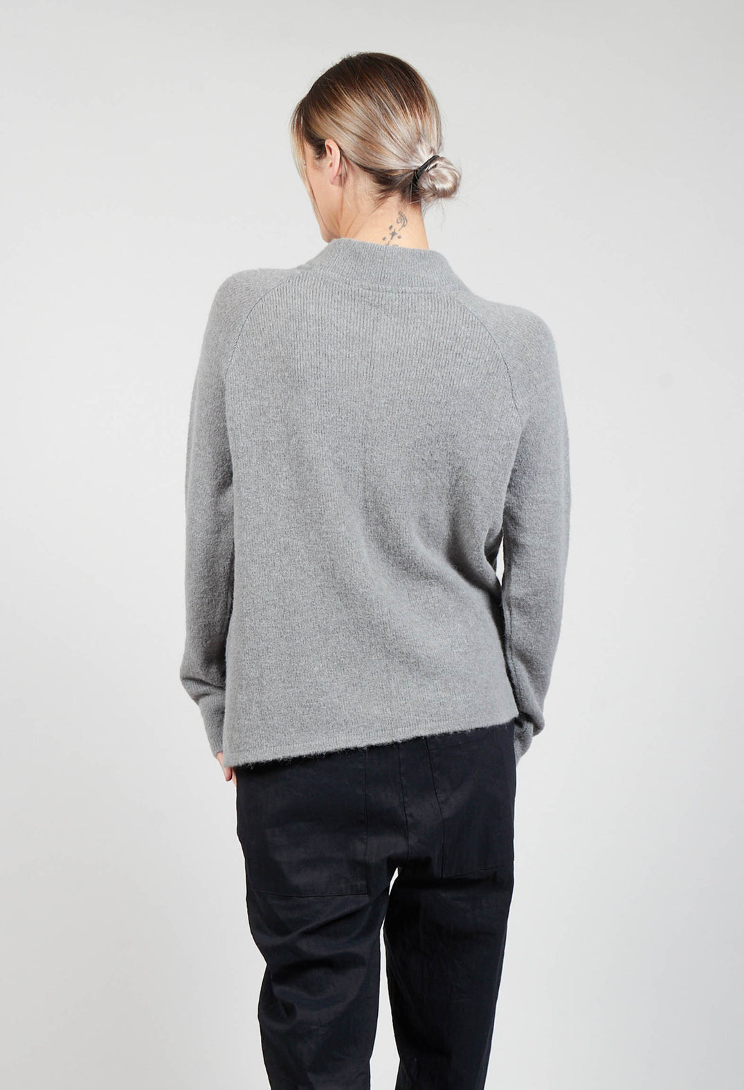 Knit Jumper with Cut Out Collar in Grey