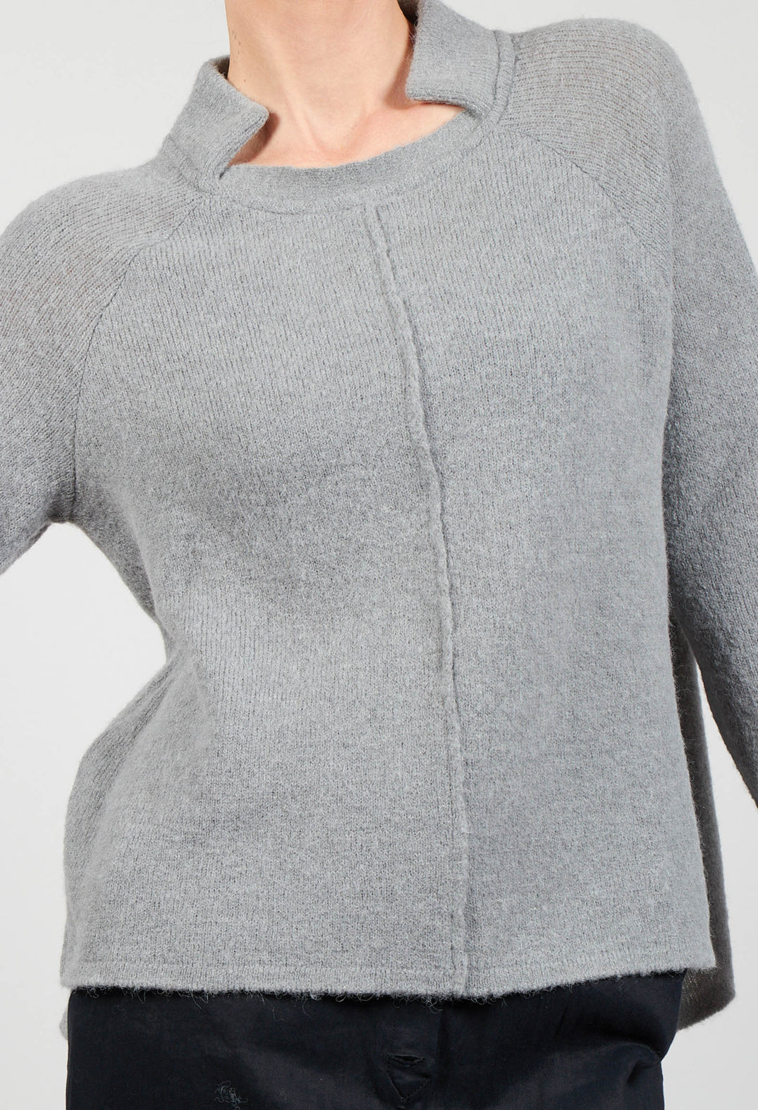 Knit Jumper with Cut Out Collar in Grey
