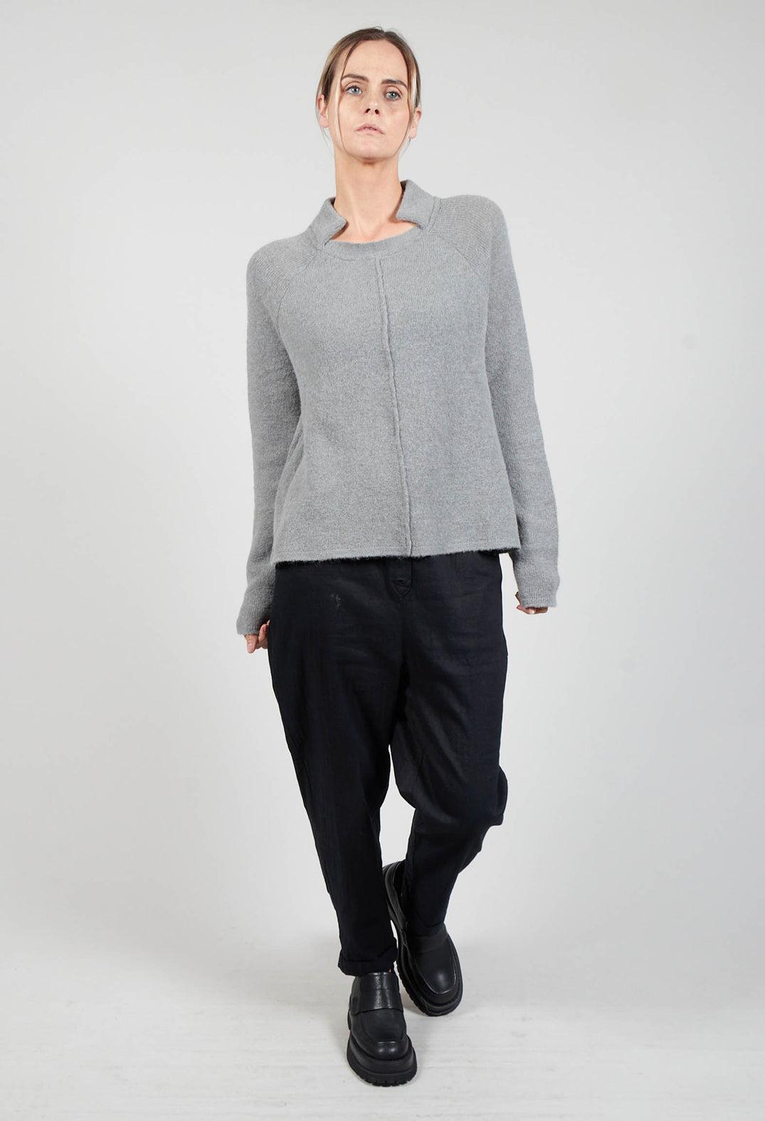 Knit Jumper with Cut Out Collar in Grey