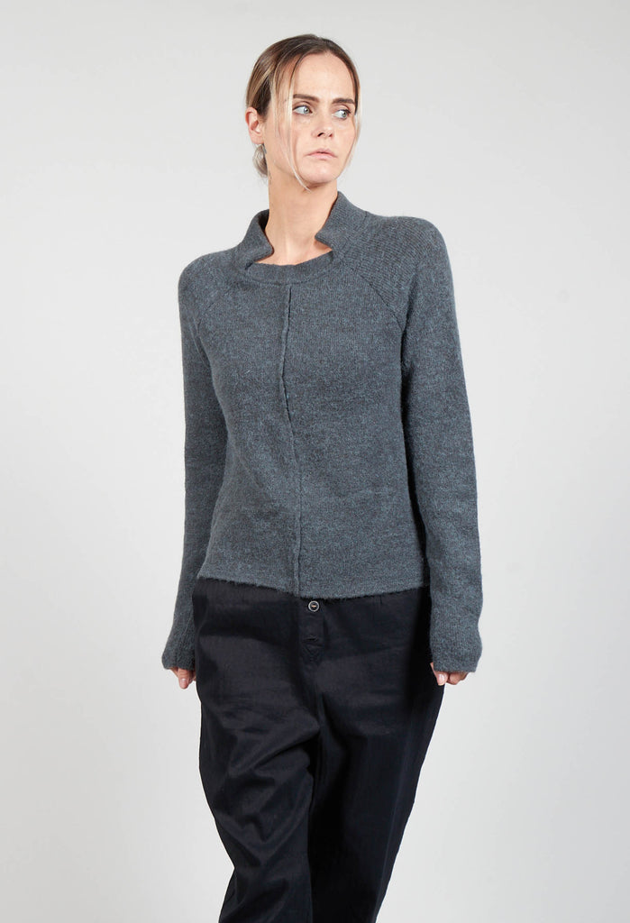 Knit Jumper with Cut Out Collar in Carbon
