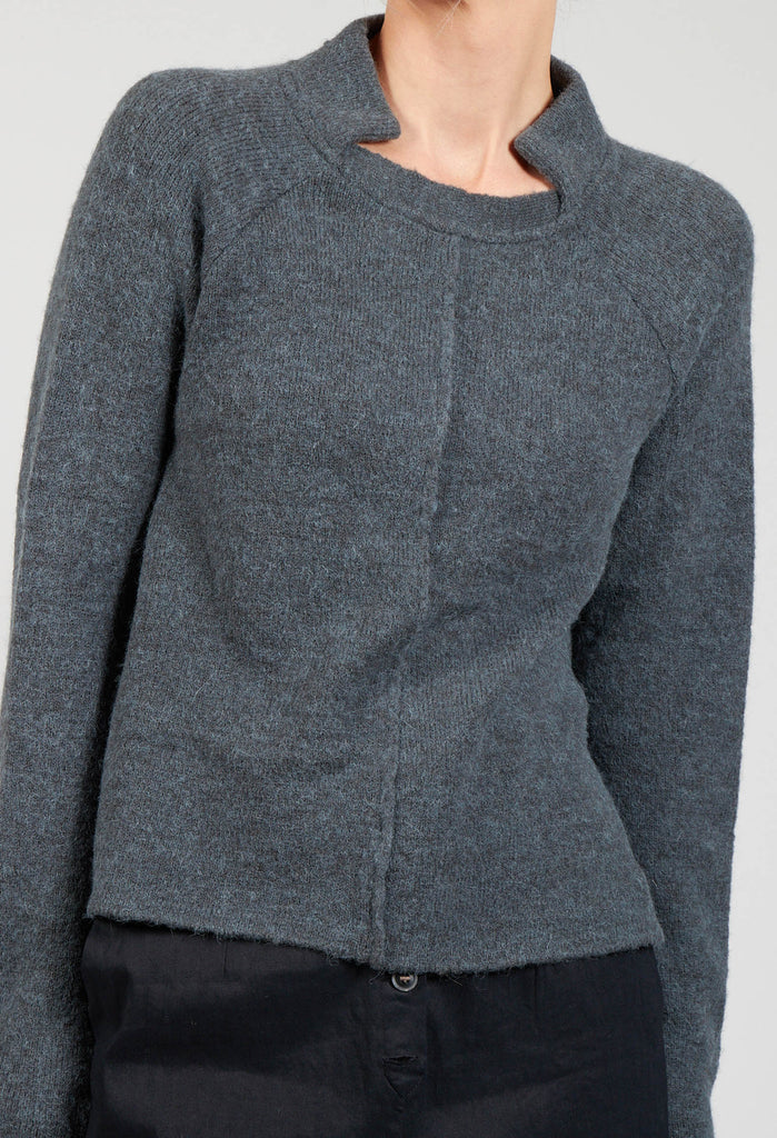 Knit Jumper with Cut Out Collar in Carbon