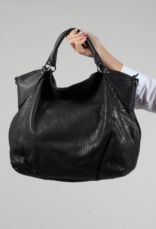 Textured Leather Bag Pharis with Removable Shoulder Strap in Nero