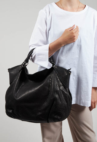 Textured Leather Bag Pharis with Removable Shoulder Strap in Nero