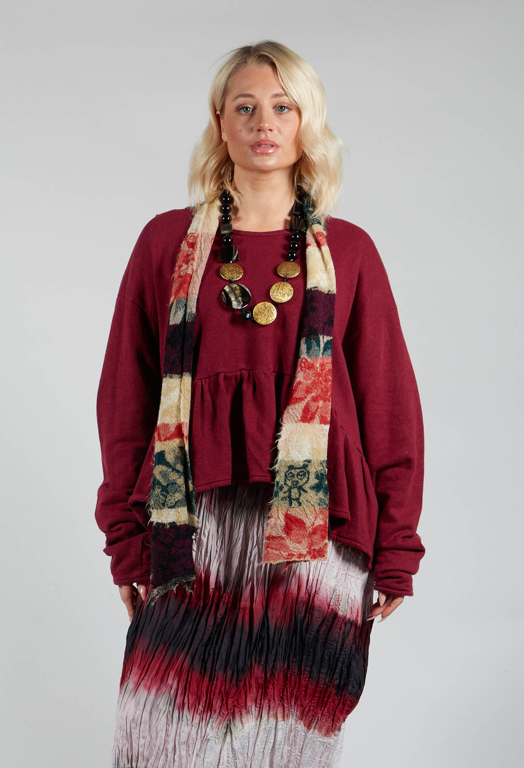 Botanical Scarf with Large Stripes in Orange