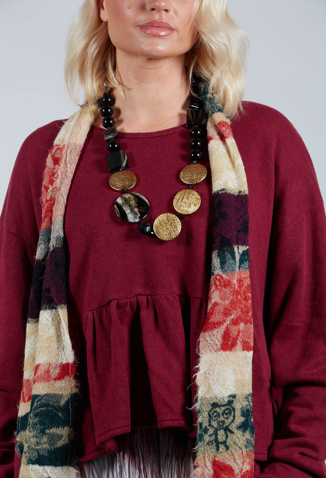 Botanical Scarf with Large Stripes in Orange