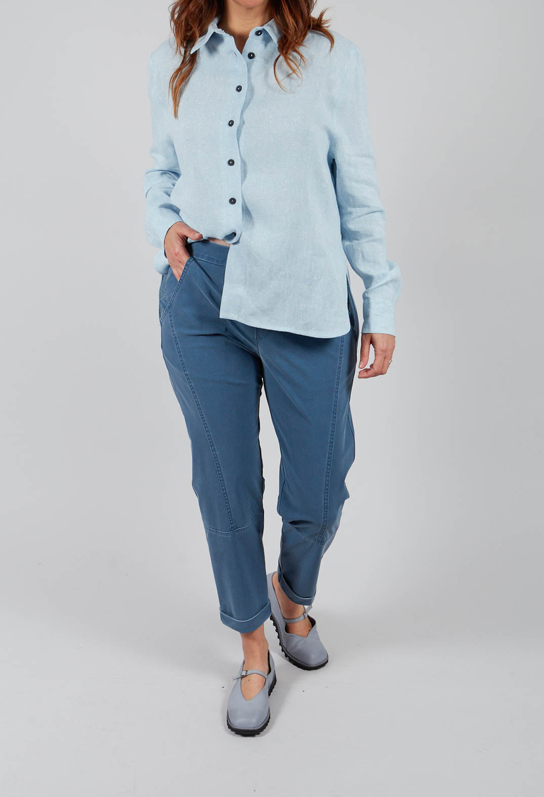 Pull On Trouser in Medium Blue