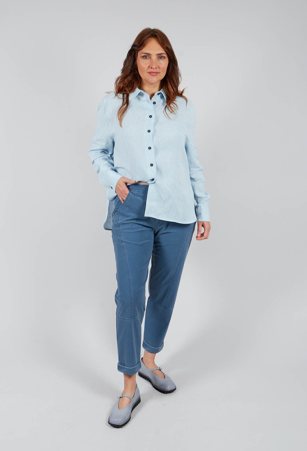 Pull On Trouser in Medium Blue