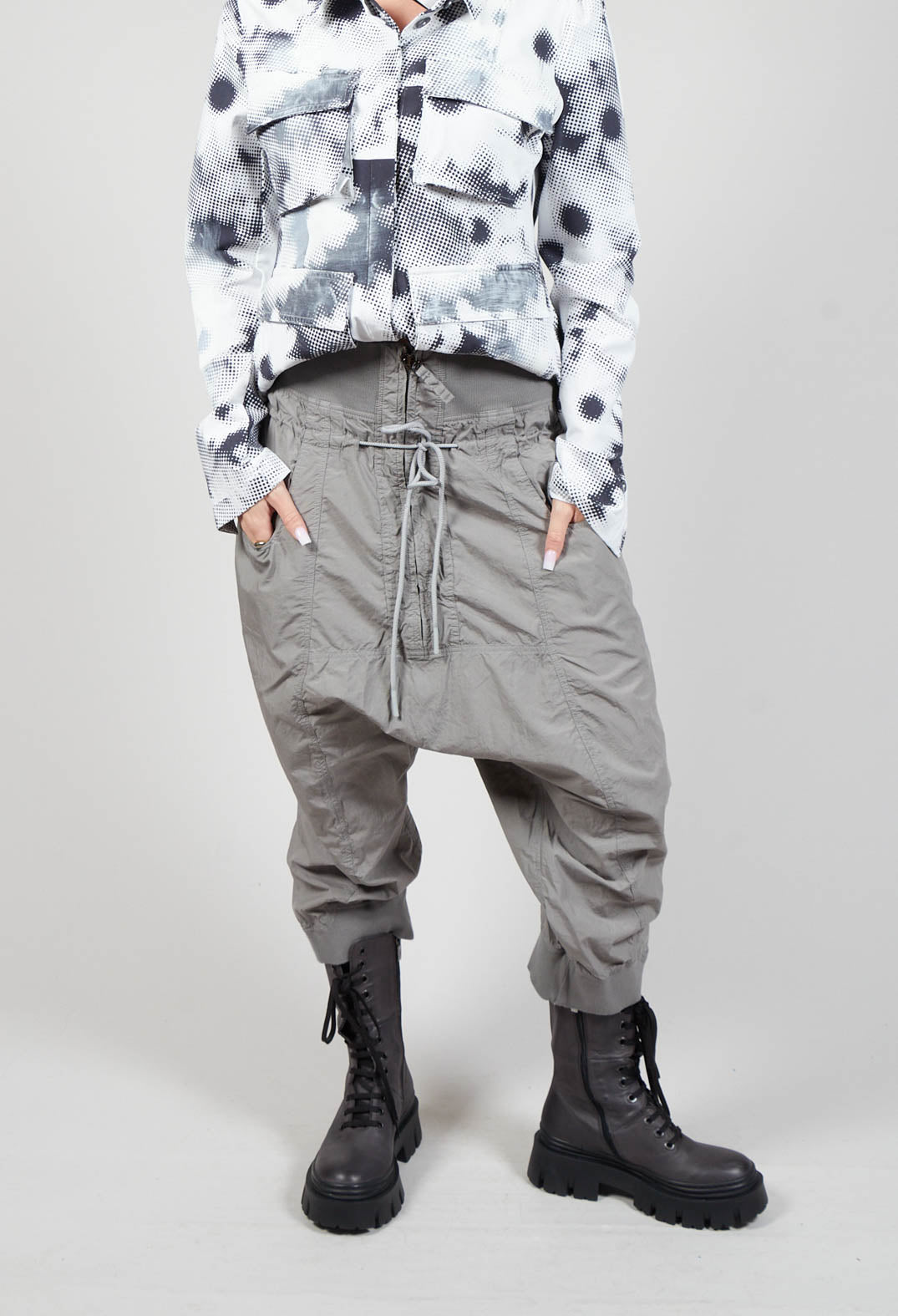 Cropped Cargo Trousers with Jersey Waistband in Grey
