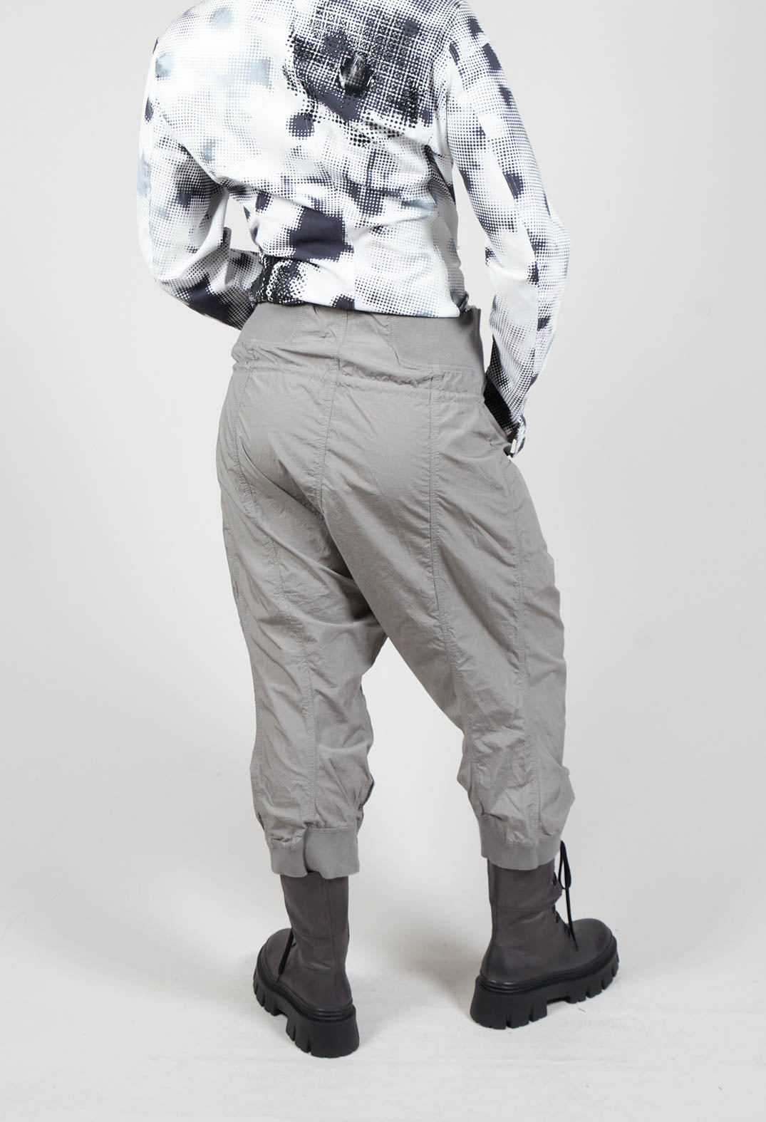 Cropped Cargo Trousers with Jersey Waistband in Grey